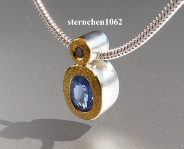 Necklace with Sapphire * Brilliant * 925 Silver * 24 ct Gold