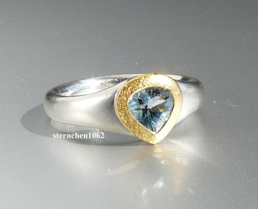Einzelstück * Ring * 925 Silber * 24 ct Gold * Aquamarin