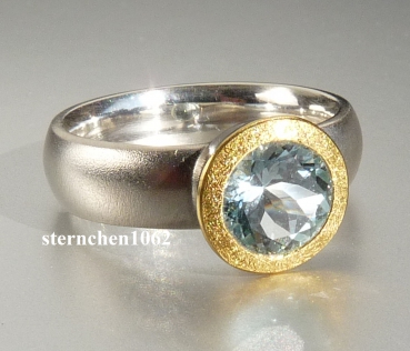 Unique * Ring * 925 Silver * 24 ct Gold * Aquamarine