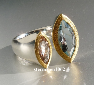 Einzelstück * Ring * 925 Silber * 24 ct Gold * Aquamarin * Morganit