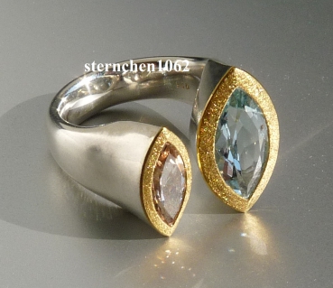 Unique Ring * 925 Silver * 24 ct gold * Aquamarine * Morganite