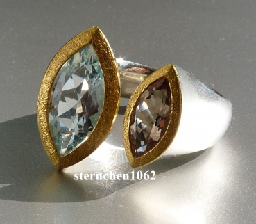 Preview: Einzelstück * Ring * 925 Silber * 24 ct Gold * Aquamarin * Morganit