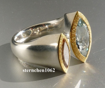 Unique Ring * 925 Silver * 24 ct gold * Aquamarine * Morganite