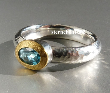 Unique * Ring * 925 Silver * 24 ct Gold * Indigolite