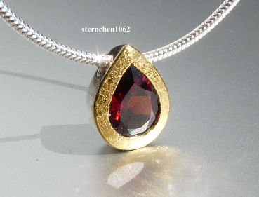 Preview: Einzelstück * Halskette mit Granat Anänger * 925 Silber * 24 ct Gold