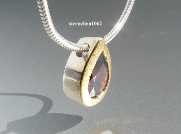 Preview: Einzelstück * Halskette mit Granat Anänger * 925 Silber * 24 ct Gold