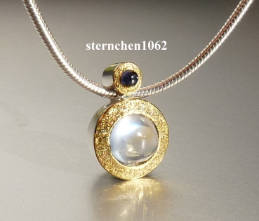 Necklace with Moonstone * Sapphire * 925 Silver * 24 ct Gold