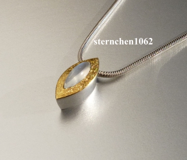 Preview: Einzelstück * Halskette mit Mondstein - Anhänger * 925 Silber * 24 ct Gold