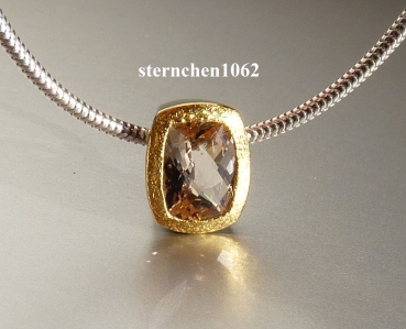 Necklace with Morganite  * 925 Silver * 24 ct gold