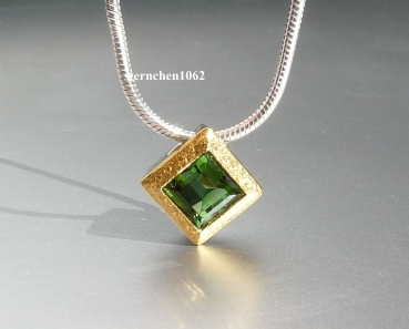 Preview: Einzelstück * Halskette mit Peridot Anhänger * 925 Silber * 24 ct Gold
