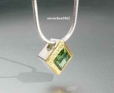 Preview: Einzelstück * Halskette mit Peridot Anhänger * 925 Silber * 24 ct Gold