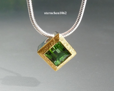Preview: Einzelstück * Halskette mit Peridot Anhänger * 925 Silber * 24 ct Gold