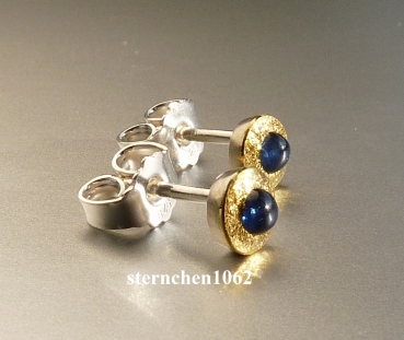 Preview: Einzelstück * Ohrringe * Ohrstecker * 925 Silber * 24 ct Gold * Saphir