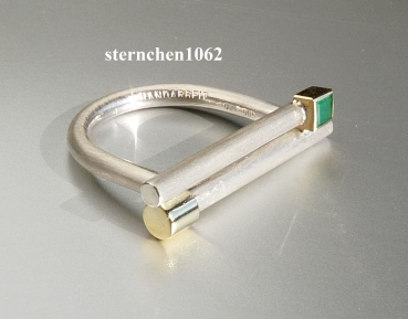 Preview: Handarbeit * Ring * 925 Silber * 585 Gold * Smaragd