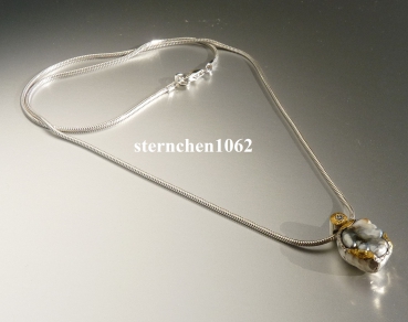 Einzelstück * Halskette mit Tahiti Perle / Brillant Anhänger * 925 Silber * 24 ct Gold