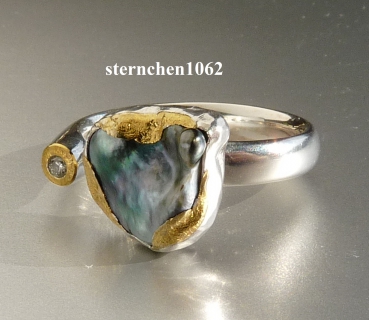 Preview: Einzelstück * Ring * 925 Silber * 24 ct Gold * Tahiti-Perle * Brillant