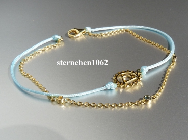 Preview: Armband  zweiteilig * 925 Silber * Gold plattiert * Textil * Swiss blue Topas