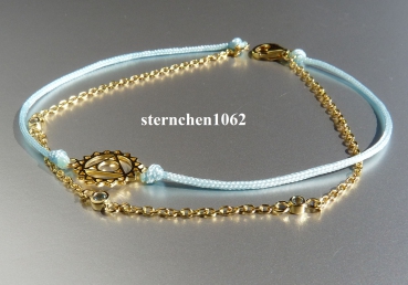 Preview: Armband  zweiteilig * 925 Silber * Gold plattiert * Textil * Swiss blue Topas