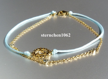 Armband  zweiteilig * 925 Silber * Gold plattiert * Textil * Swiss blue Topas