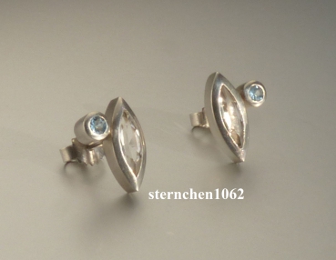 Earring * 925 Silver * white and blue topaz