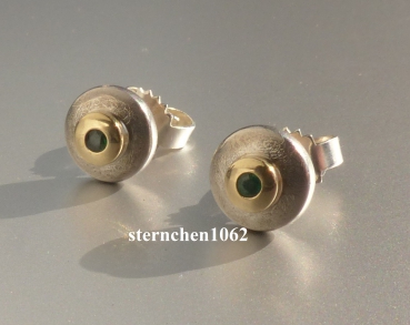 Preview: Einzelstück * Ohrstecker * 925 Silber * 750 Gold * Smaragd *