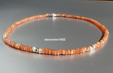 Einzelstück * Edelstein Kette * Sonnenstein *  925 Silber * 585 Gold *