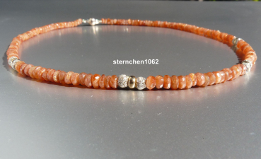 Preview: Einzelstück * Edelstein Kette * Sonnenstein *  925 Silber * 585 Gold *