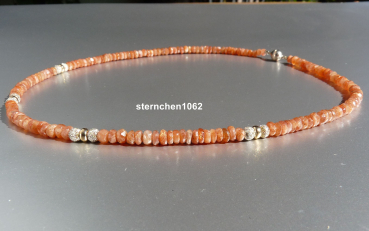 Preview: Einzelstück * Edelstein Kette * Sonnenstein *  925 Silber * 585 Gold *