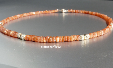 Preview: Einzelstück * Edelstein Kette * Sonnenstein *  925 Silber * 585 Gold *