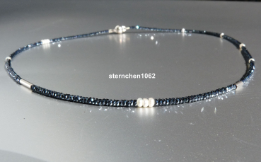 Preview: Einzelstück * Edelstein Kette * facettierter Spinell * Süsswasserperle * 925 Silber