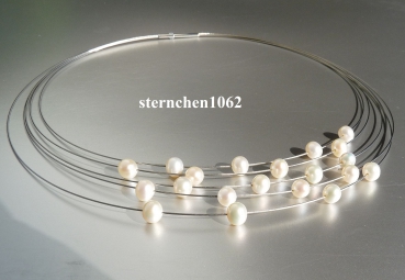 Wunderbarer Halsreif * Edelstahl * 5-reihig * Zucht - Perlen * 42 cm