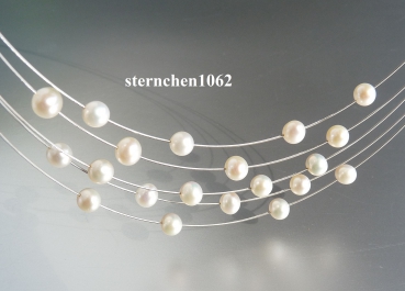 Wunderbarer Halsreif * Edelstahl * 5-reihig * Zucht - Perlen * 42 cm