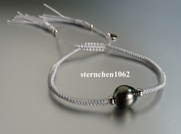 Preview: Textilarmband * 925 Silber * Tahiti Perle * grau