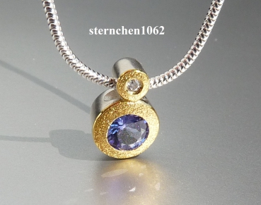 Preview: Einzelstück * Halskette mit Tansanit - Anhänger * Brillant * 925 Silber * 24 ct Gold