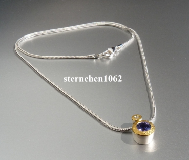 Single-Item * Necklace with Tanzanite Pendant * Brilliant * 925 Sterlingsilver * 24 ct. Gold