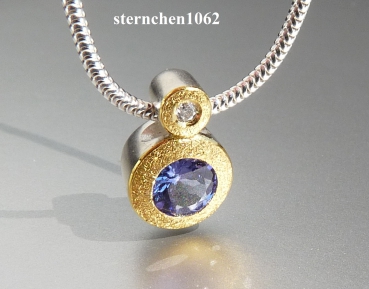 Preview: Einzelstück * Halskette mit Tansanit - Anhänger * Brillant * 925 Silber * 24 ct Gold