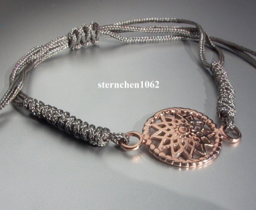 Traumfänger - Armband * Stahl rose Ionenplattiert * Textil grau * Stern * 2,0 cm