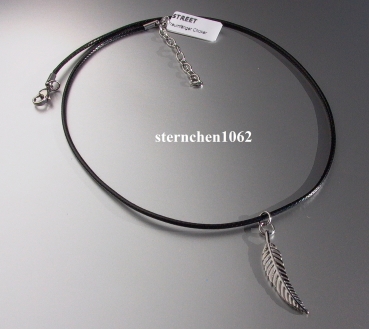 Traumfänger - Halskette * Leder * Stahl * Feder * schwarz * 40 cm - 45 cm