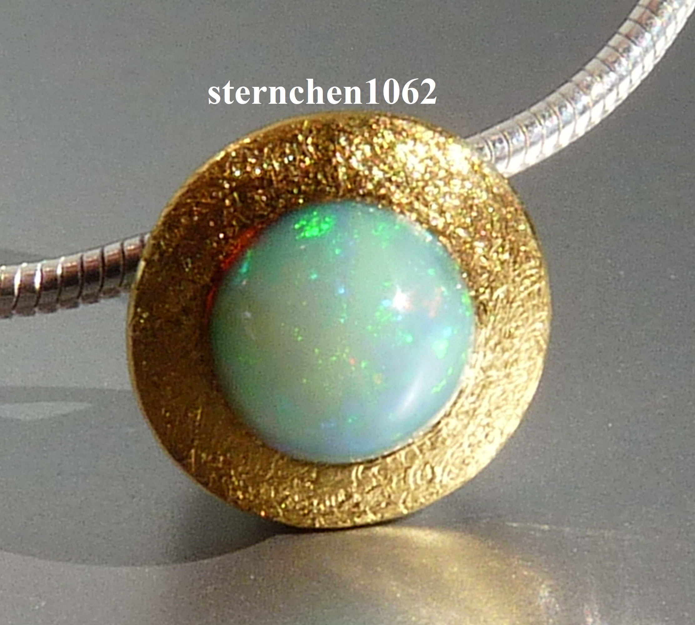 Sternchen 1062 - Einzelstück * Halskette mit Opal Anhänger * 925 Silber *  24 ct Gold
