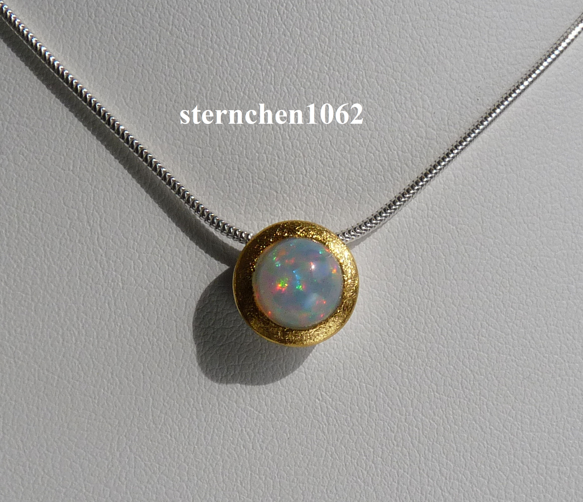 Sternchen 1062 - Einzelstück * Halskette mit Opal Anhänger * 925 Silber *  24 ct Gold