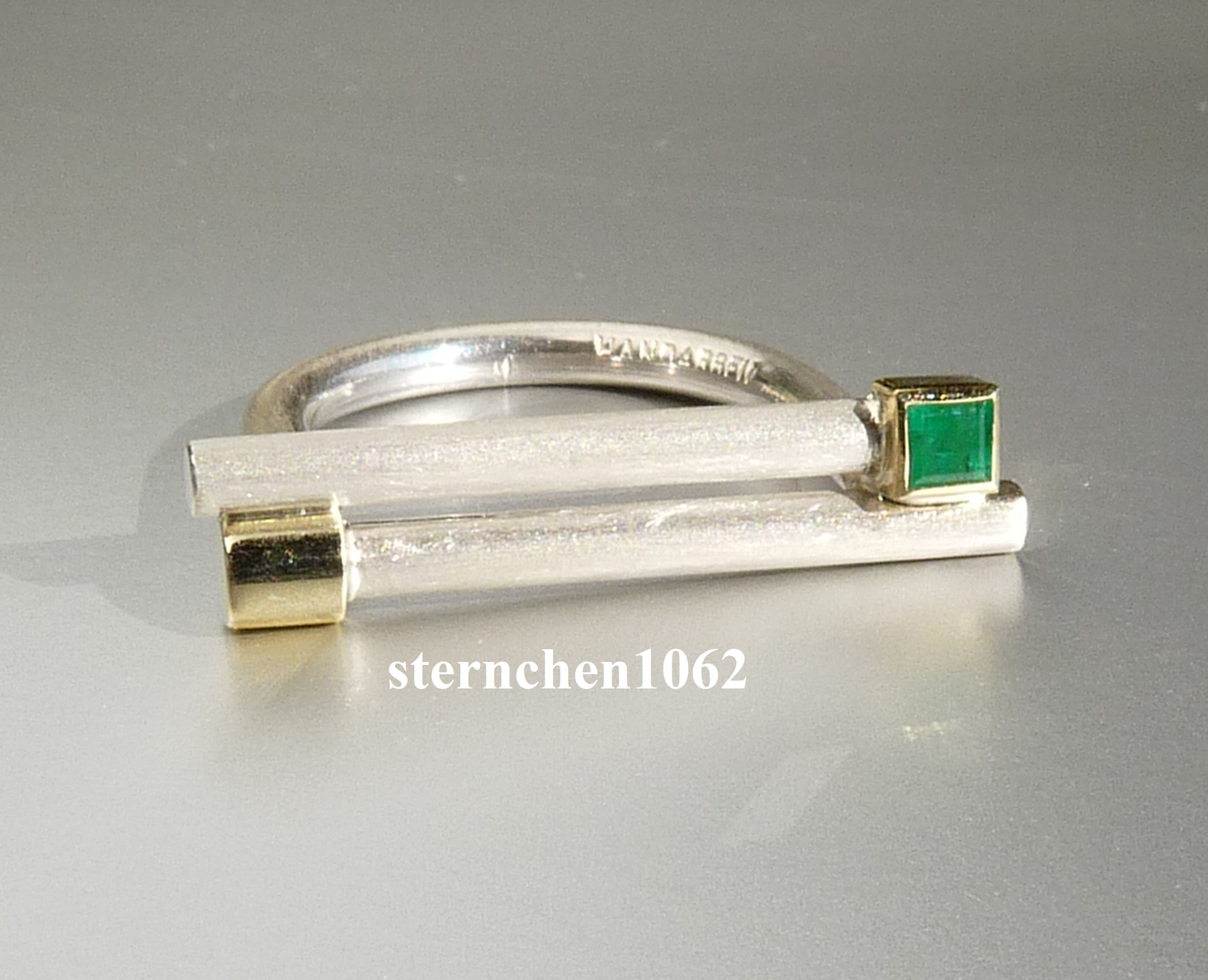 Smaragd-Triplette-Quarz Ring, 925 Silber Gelbgold Vermeil, (Größe 21.00) Ca. 13.50 Ct