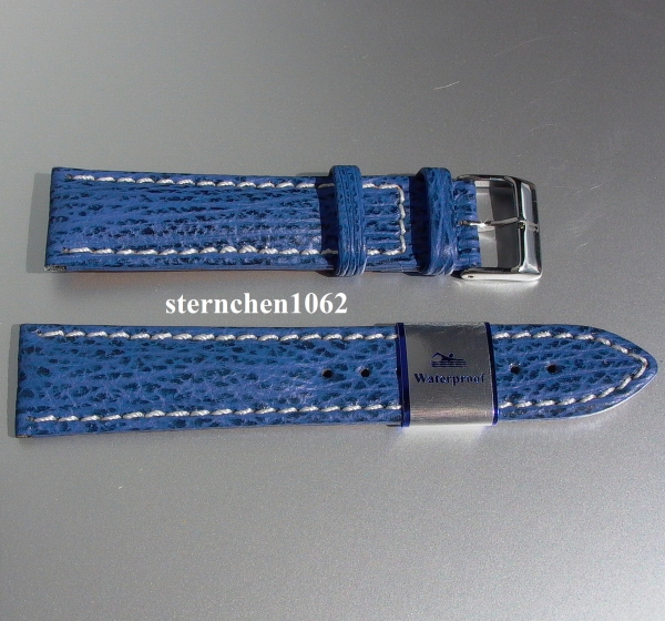 Barington * Leather watch strap * Shark * blue * 20 mm XL