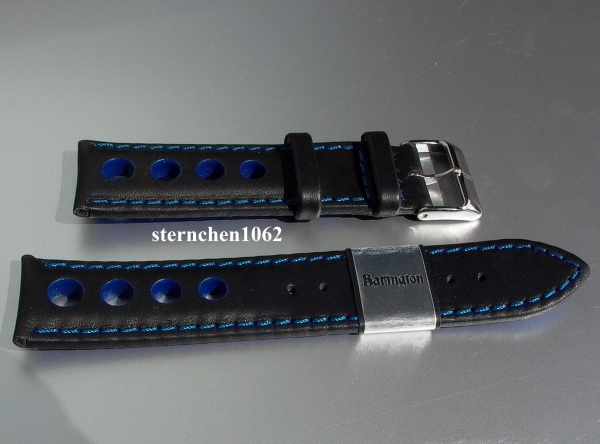 Barington * Leather watch strap * Racing * black/blue * 22 mm