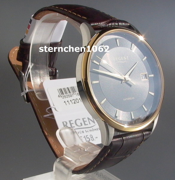 Regent * Edelstahl / Leder * Ref. 11120117 * Herren-Armbanduhr * Made in Germany