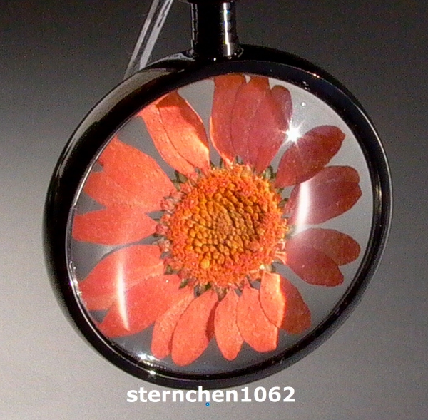 Flower Child Pendant * Steel IP Grey * orange flower *