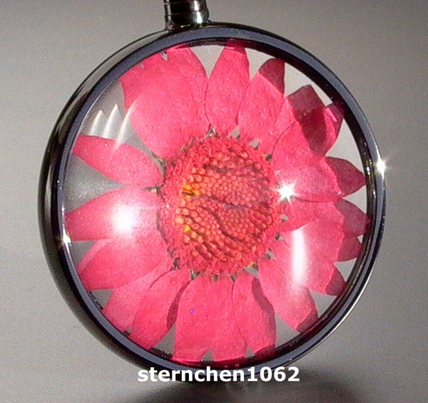 Flower Child Pendant * Steel IP Grey * pink flower *