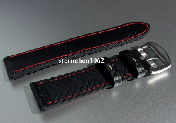 Eulit * EUTec Carbon * Waterproof * Silicone watch strap with Leather * black/red * 20 mm