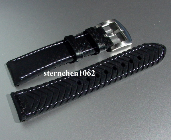 Eulit * EUTec Carbon * Waterproof * Silicone watch strap with Leather * black/white * 22 mm