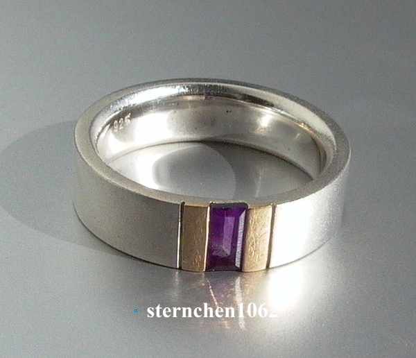 Unique * Ring * 925 Silver * 585 Gold * Amethyst