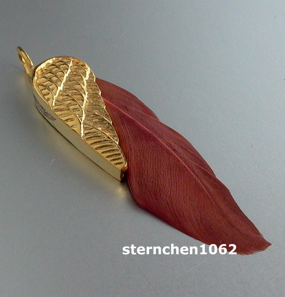 Dreamfeather Pendant * steel IP Gold * brown feather * 5,5 cm